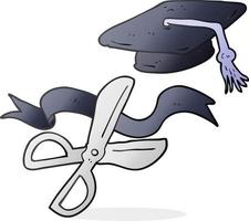 Tijeras de dibujos animados dibujados a mano alzada cortando la cinta en la graduación vector