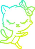 cold gradient line drawing cute cartoon cat with bow vector