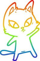 rainbow gradient line drawing confused cartoon cat vector