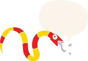 hissing cartoon snake and speech bubble in retro style vector