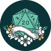 icon of natural twenty D20 dice roll vector