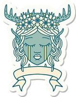 sticker of a elf druid character face with banner vector