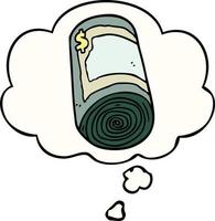 cartoon roll of money and thought bubble vector