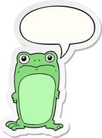 cartoon staring frog and speech bubble sticker vector