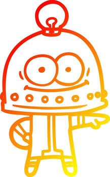 warm gradient line drawing happy carton robot with light bulb vector