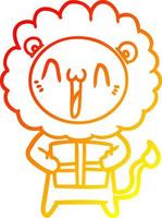 warm gradient line drawing happy cartoon lion vector
