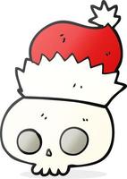 freehand drawn cartoon skull wearing christmas hat vector