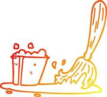 warm gradient line drawing cartoon bucket and mop vector