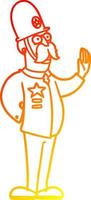 warm gradient line drawing cartoon policeman making stop gesture vector