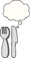 cartoon knife and fork and thought bubble vector