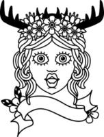 Black and White Tattoo linework Style human druid vector