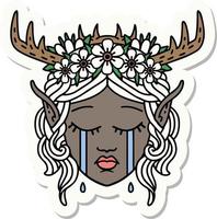 sticker of a crying elf druid character face vector