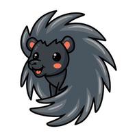 Cute black little hedgehog cartoon posing vector