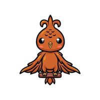 Cute little phoenix cartoon standing on tree branch vector