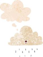 cartoon storm cloud and thought bubble in retro textured style vector