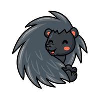 Cute black little hedgehog cartoon posing vector