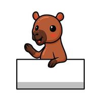 Cute little capybara cartoon with blank sign vector