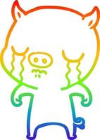 rainbow gradient line drawing cartoon pig crying vector