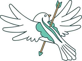 iconic tattoo style image of a dove pierced with arrow vector