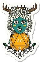 sticker of a half orc druid with natural twenty dice roll vector