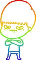 rainbow gradient line drawing cartoon angry boy vector