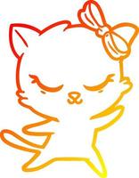 warm gradient line drawing cute cartoon cat with bow vector