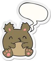 cartoon bear and speech bubble sticker vector