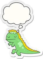 cartoon dinosaur and thought bubble as a printed sticker vector