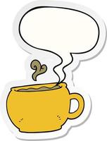 cartoon coffee cup and speech bubble sticker vector