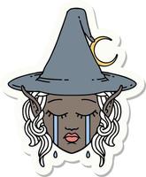 sticker of a crying elf mage character face vector