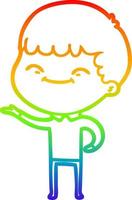 rainbow gradient line drawing cartoon happy boy vector