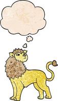 cartoon lion and thought bubble in grunge texture pattern style vector