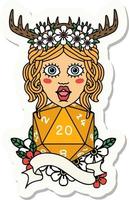 sticker of a human druid with natural twenty dice roll vector