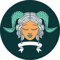 icon of tiefling character face with scroll banner vector