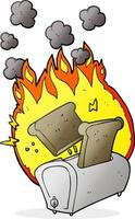 freehand drawn cartoon burning toaster vector