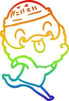 rainbow gradient line drawing running man with beard sticking out tongue vector