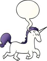 cartoon unicorn and speech bubble in smooth gradient style vector