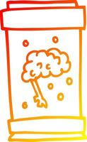 warm gradient line drawing cartoon brain in jar vector