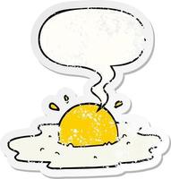 cartoon fried egg and speech bubble distressed sticker vector