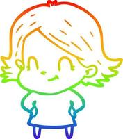 rainbow gradient line drawing cartoon friendly girl vector