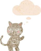 cartoon cat and thought bubble in retro textured style vector