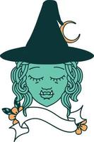 Retro Tattoo Style half orc witch character face vector