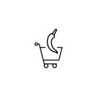 Selling, purchase, shopping concept. Vector sign suitable for web sites, stores, shops, articles, books. Editable stroke. Line icon of chili pepper in shopping cart