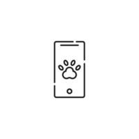 Display of phone. Vector line symbol drawn in modern flat style. Perfect for web site, stores, internet pages. Editable stroke. Line icon of paw on display of phone