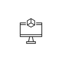 signo monocromo dibujado con una delgada línea negra. perfecto para recursos de internet, tiendas, libros, tiendas, publicidad. icono de vector de cubo dentro de la computadora