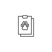 Document, office, contract and agreement concept. Monochrome vector sign drawn in flat style. Vector line icon of dog paw on clipboard