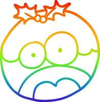 rainbow gradient line drawing christmas pudding with shocked face vector