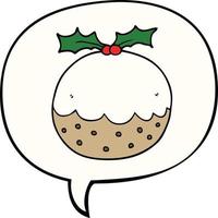 cartoon christmas pudding and speech bubble vector