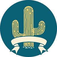 tattoo style icon with banner of a cactus vector