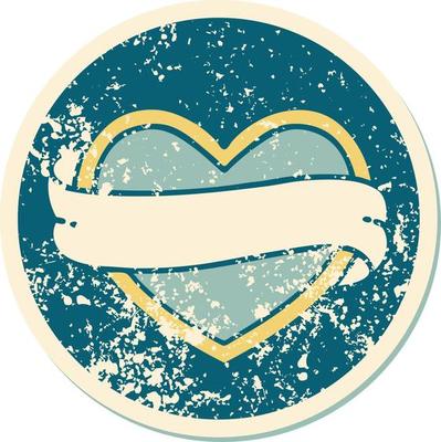 iconic distressed sticker tattoo style image of a heart and banner